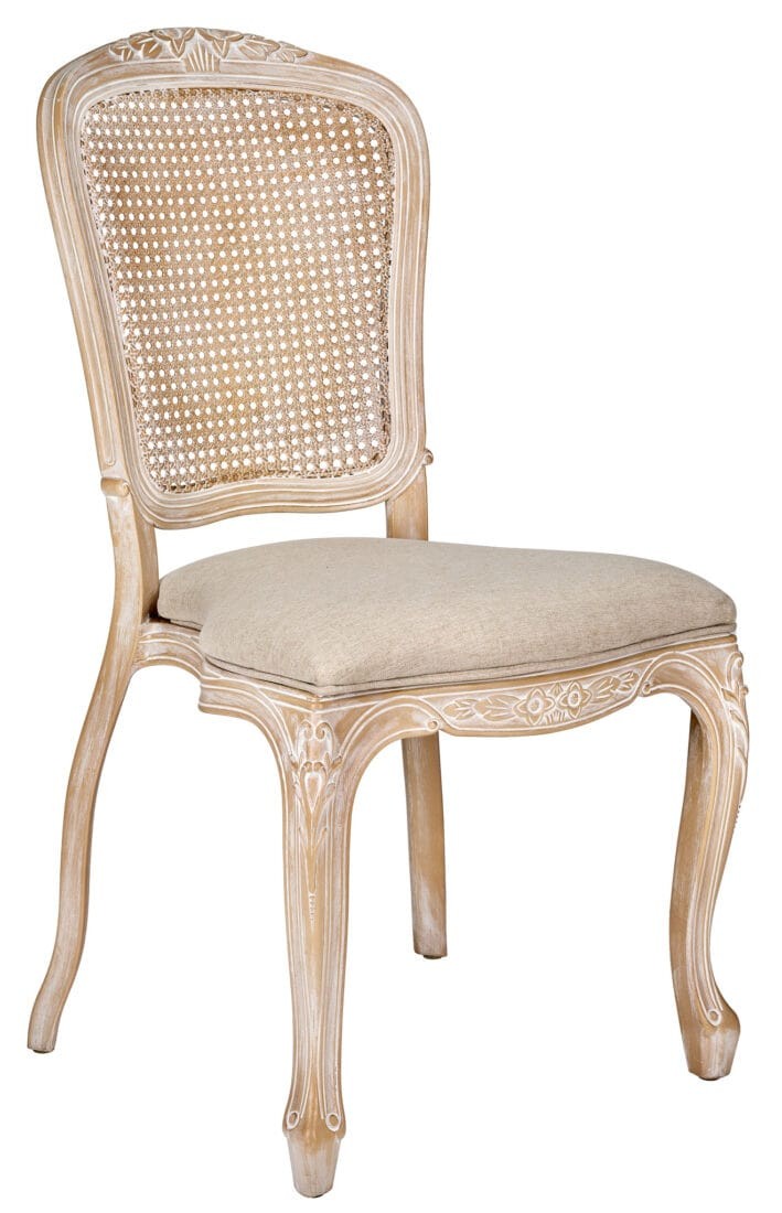 Natural White Washed Resin Royal Chair with Beige Tweed Seat by Chivari