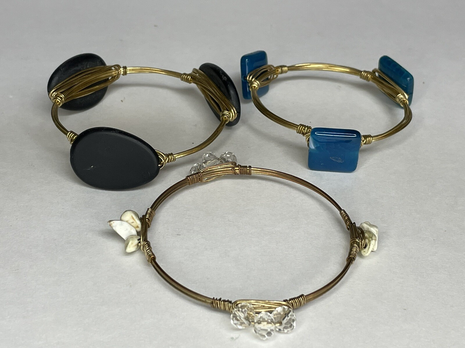 Handmade Wire and Stone Bracelet Bangle Set of 3