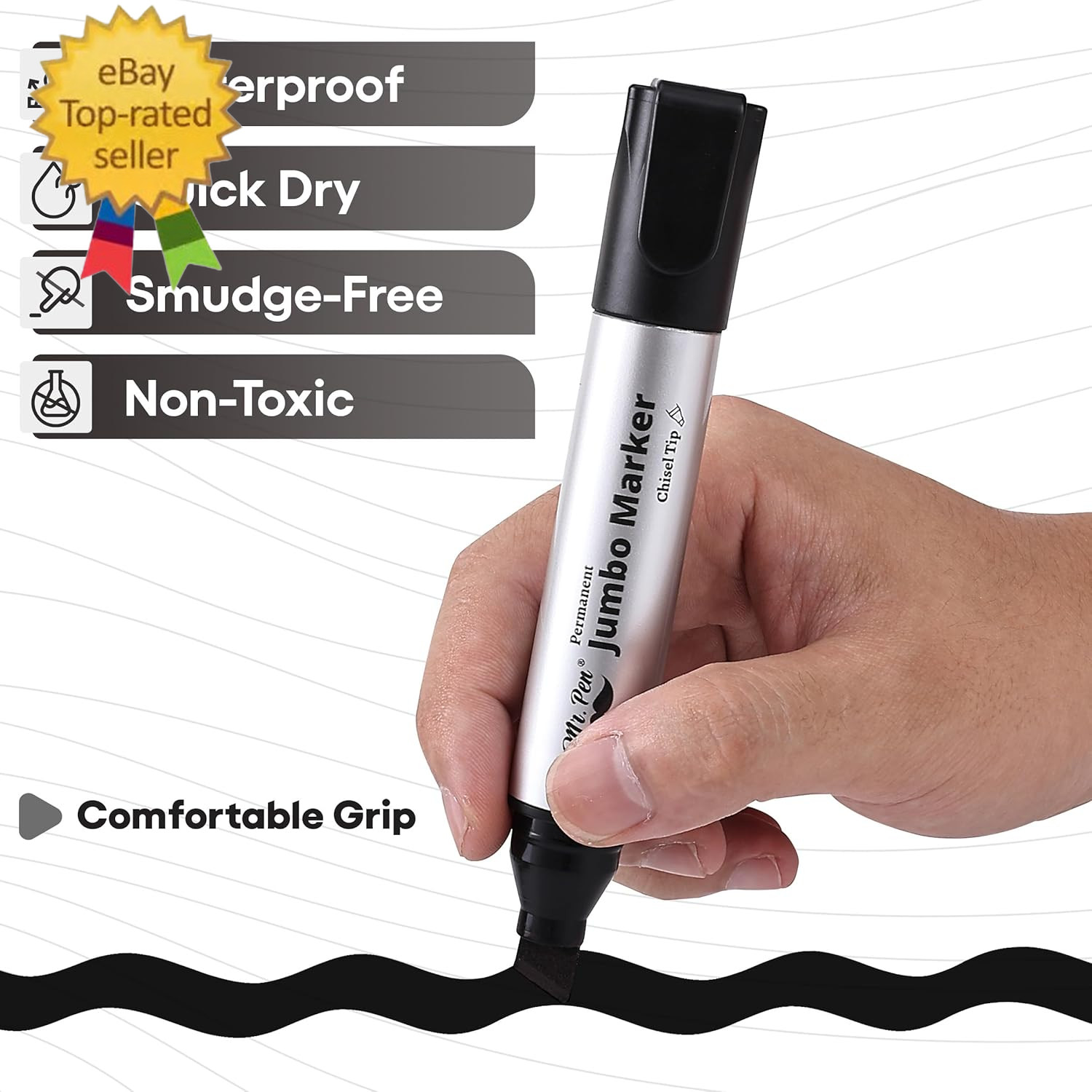 - Jumbo Permanent Markers, 4 Pack, Chisel Tip, Black, Thick, Large, Wide Tip