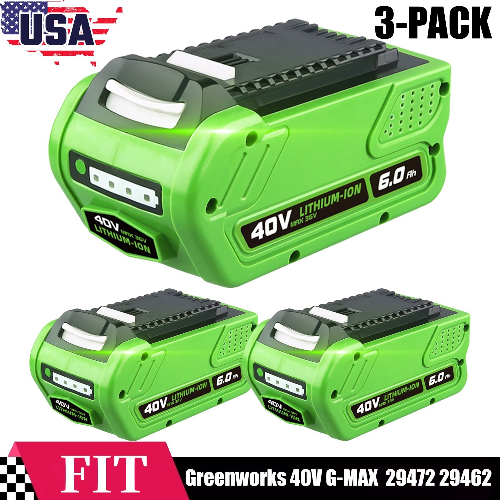 3X 40V For Greenworks G-MAX 6Ah Li-ion Battery 29472 29462 29252 20202 40 Volt