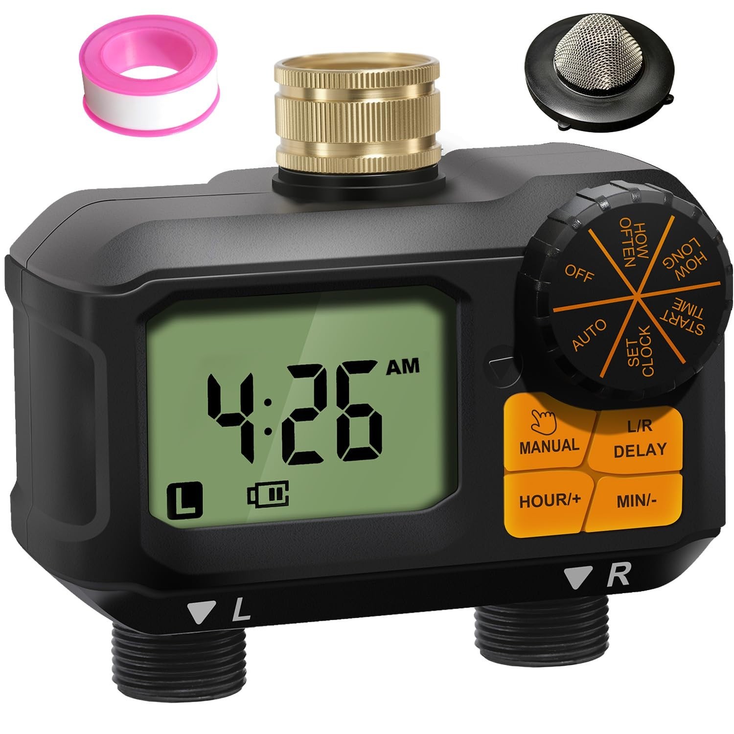 2 Zone Garden Hose Water Timer - Programmable Sprinkler with Rain Delay & Manual
