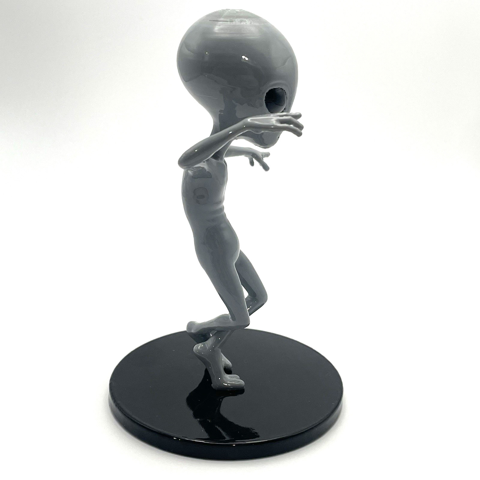 5.75" Grey Alien Figurine – Dance Pose on Black Base – 3D Printed – Vapor Smooth