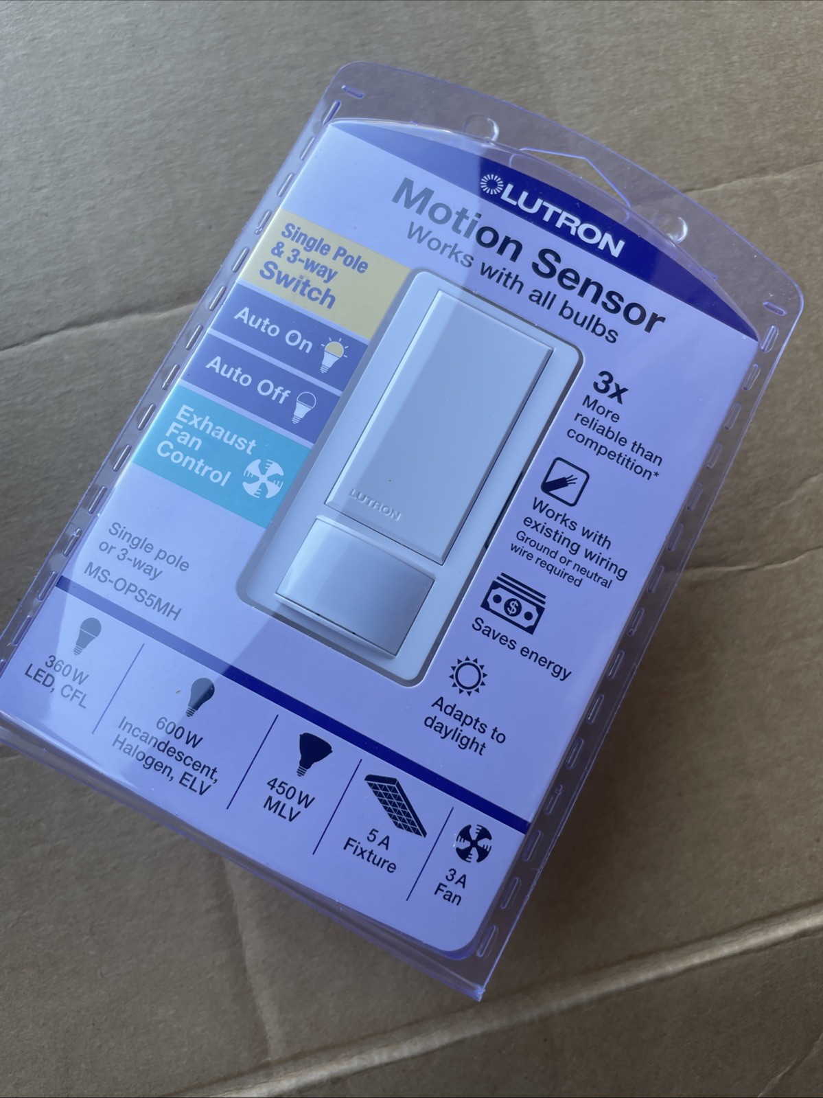 Lutron Maestro MS-OPS5M-WH White Sensor With Switch