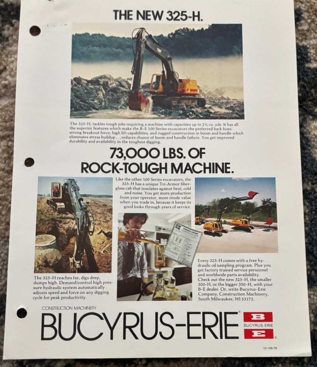 Bucyrus Erie 325-H Hydraulic Excavator Brochure AMIL25