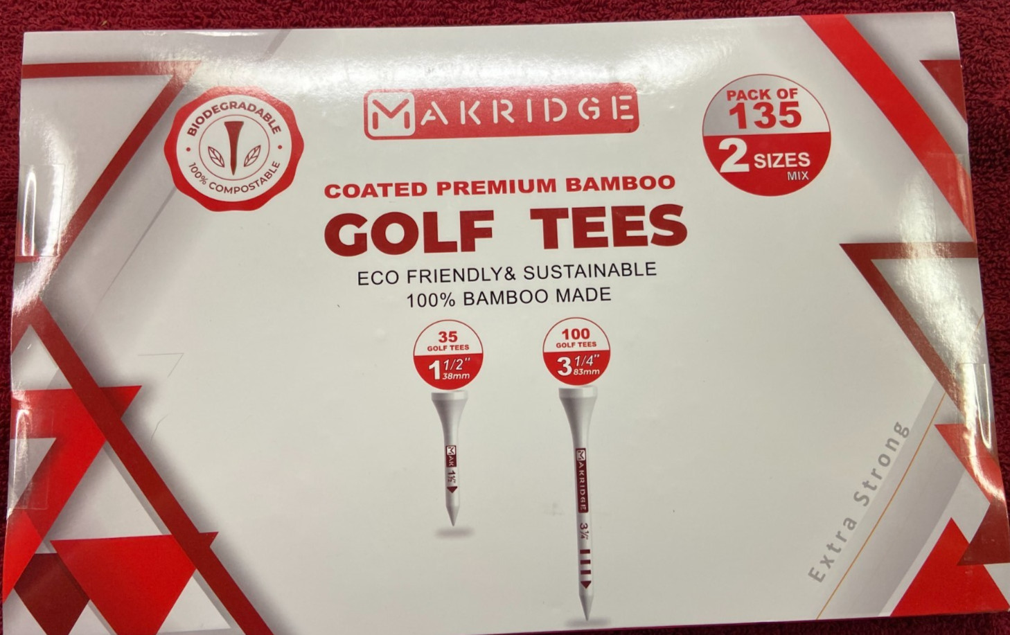 Markridge Golf Tees 135 count box, 2 sizes. 1 1/2 & 3 1/4" Extra Strong.