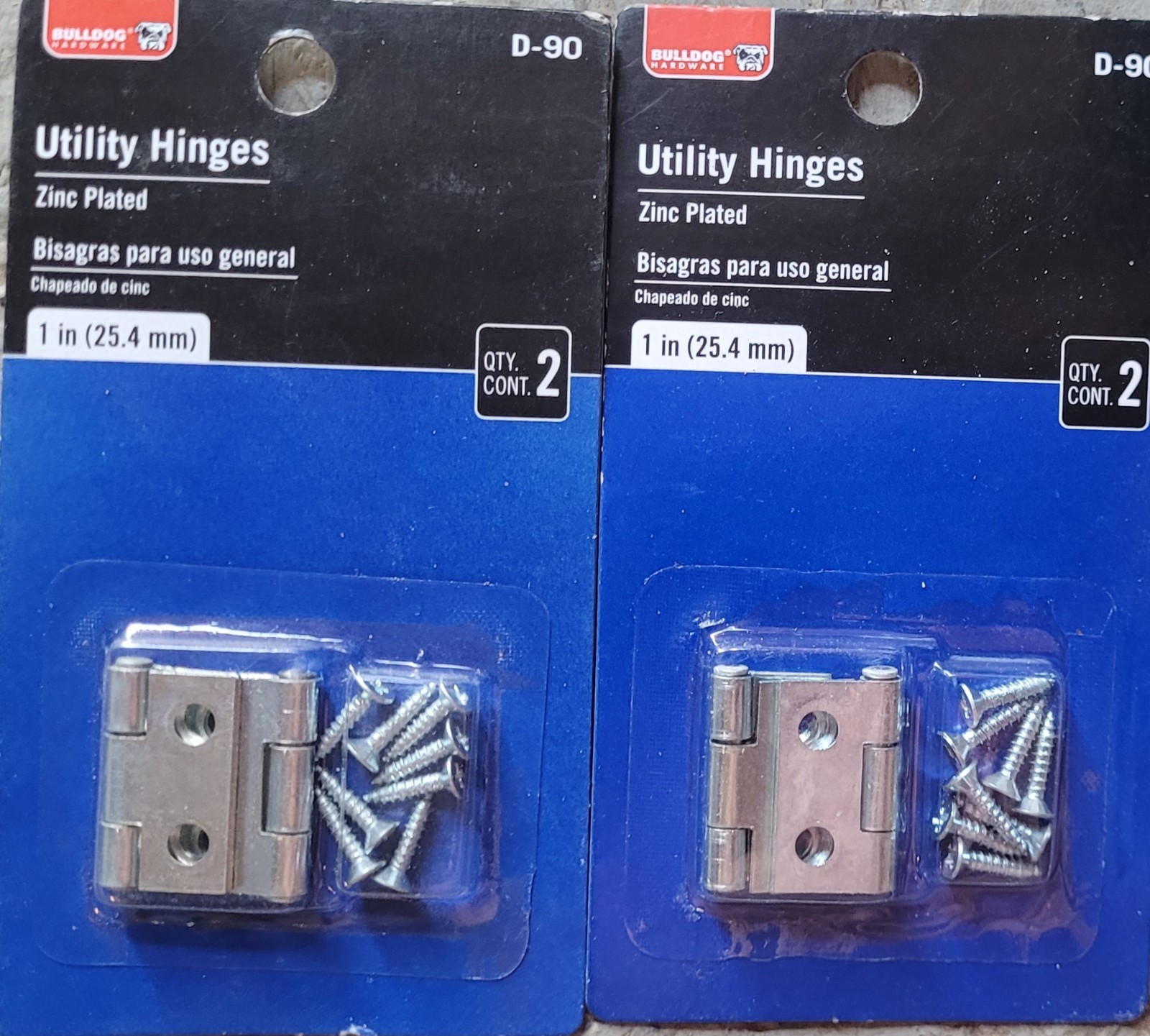 Lot Of 2  Bulldog D-90   1"   Zinc Plated Utility Hinge 1" With Screws New