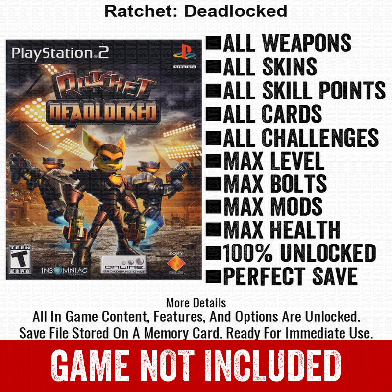Ratchet Deadlocked 100% All Items PS2 Memory Card CHEATS