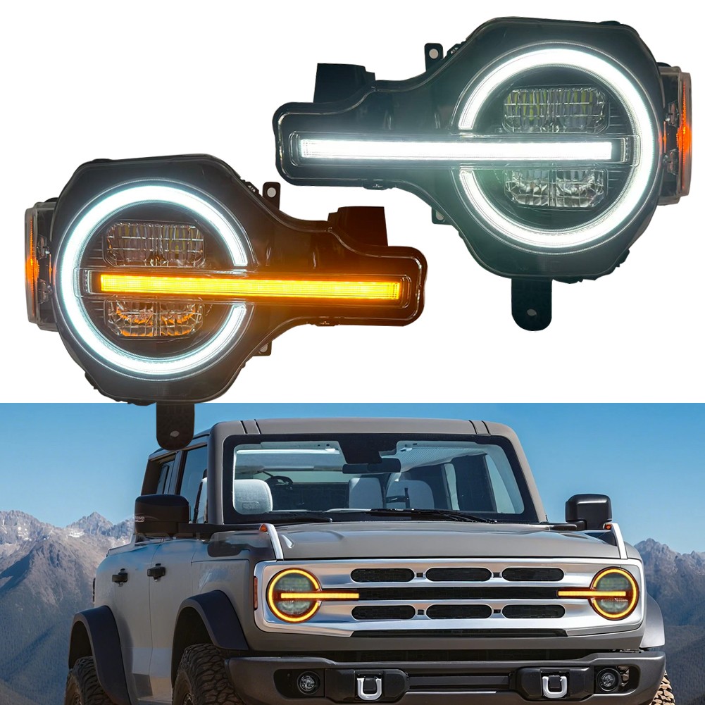 LED Projector Headlights White Amber DRL For Ford Bronco 2021-2024(Raptor Style)