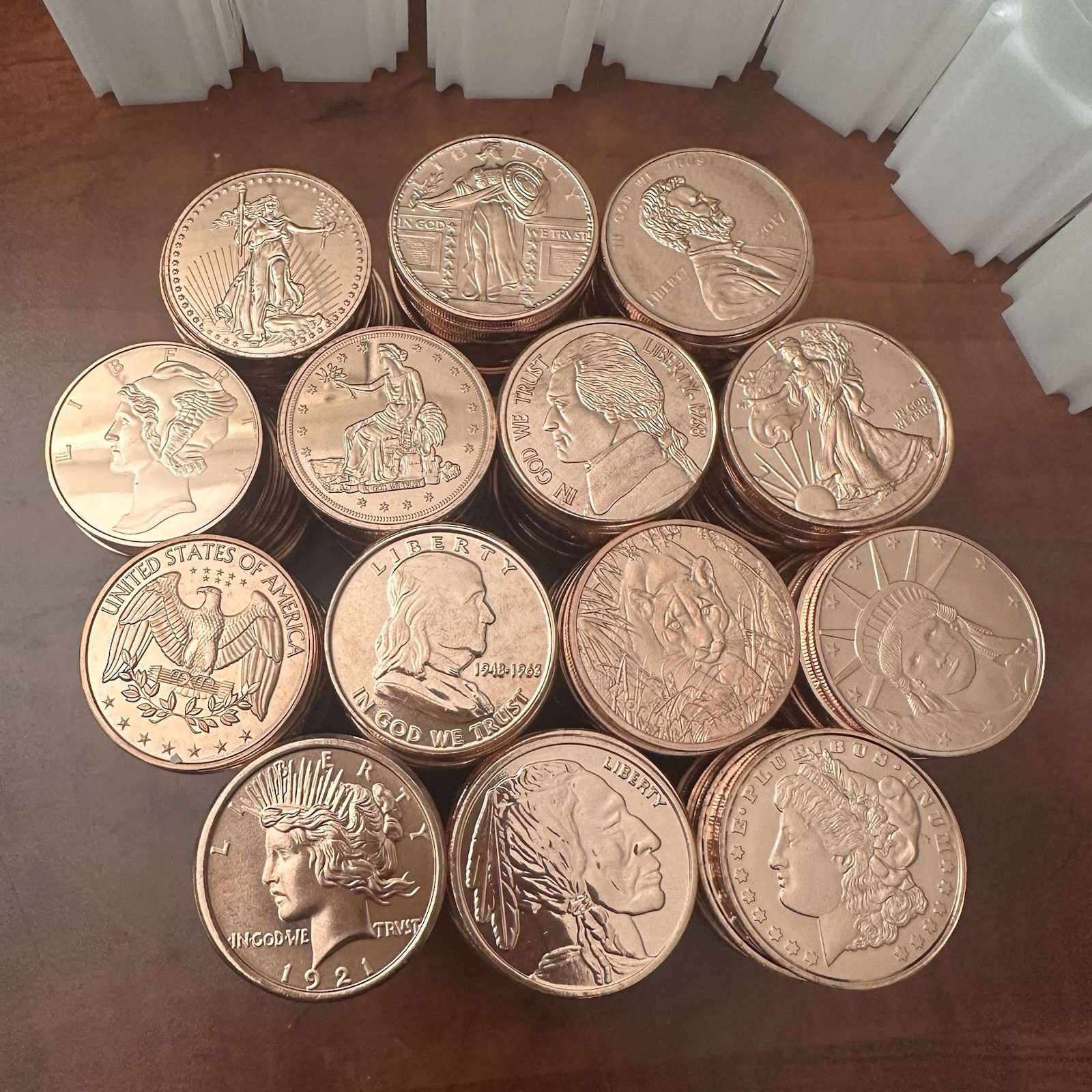 1 Oz .999 Copper Round Mixed Coin Lot Of 10. Each 1 Different. Starter Stack