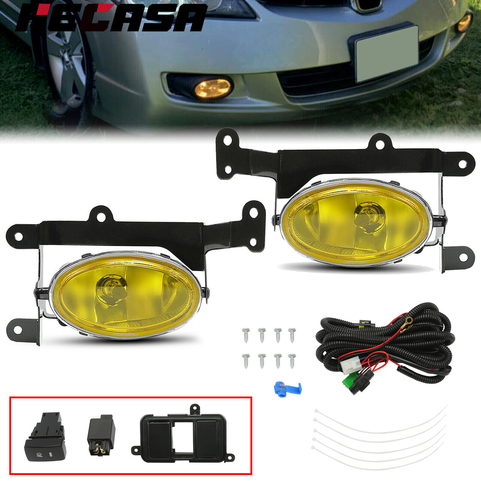 Fit 2006 07 2008 Honda Civic Coupe Yellow Lens Bumper Sealed Fog Lights W/Wiring