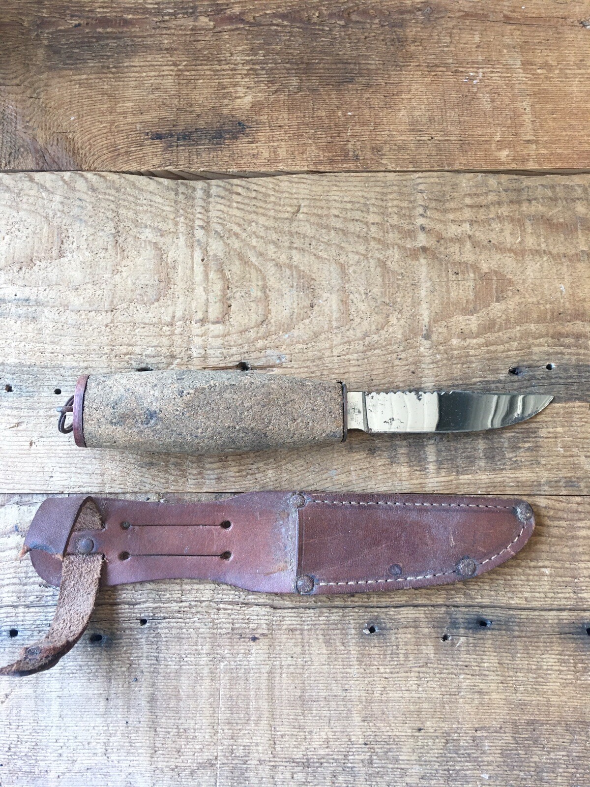 Solingen Floating Cork Handle Vintage Fishing Knife w/ Leather sheath belt case