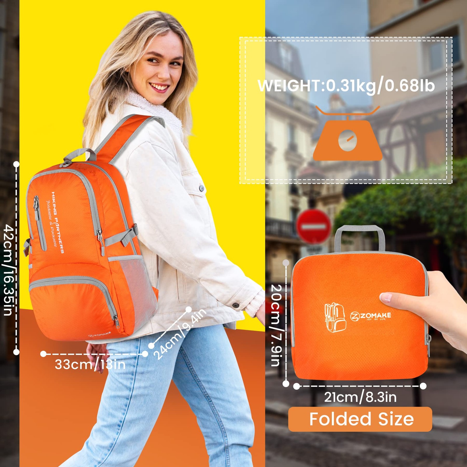 Lightweight Packable Backpack, 35L Light Foldable Hiking Backpacks Water Resi...