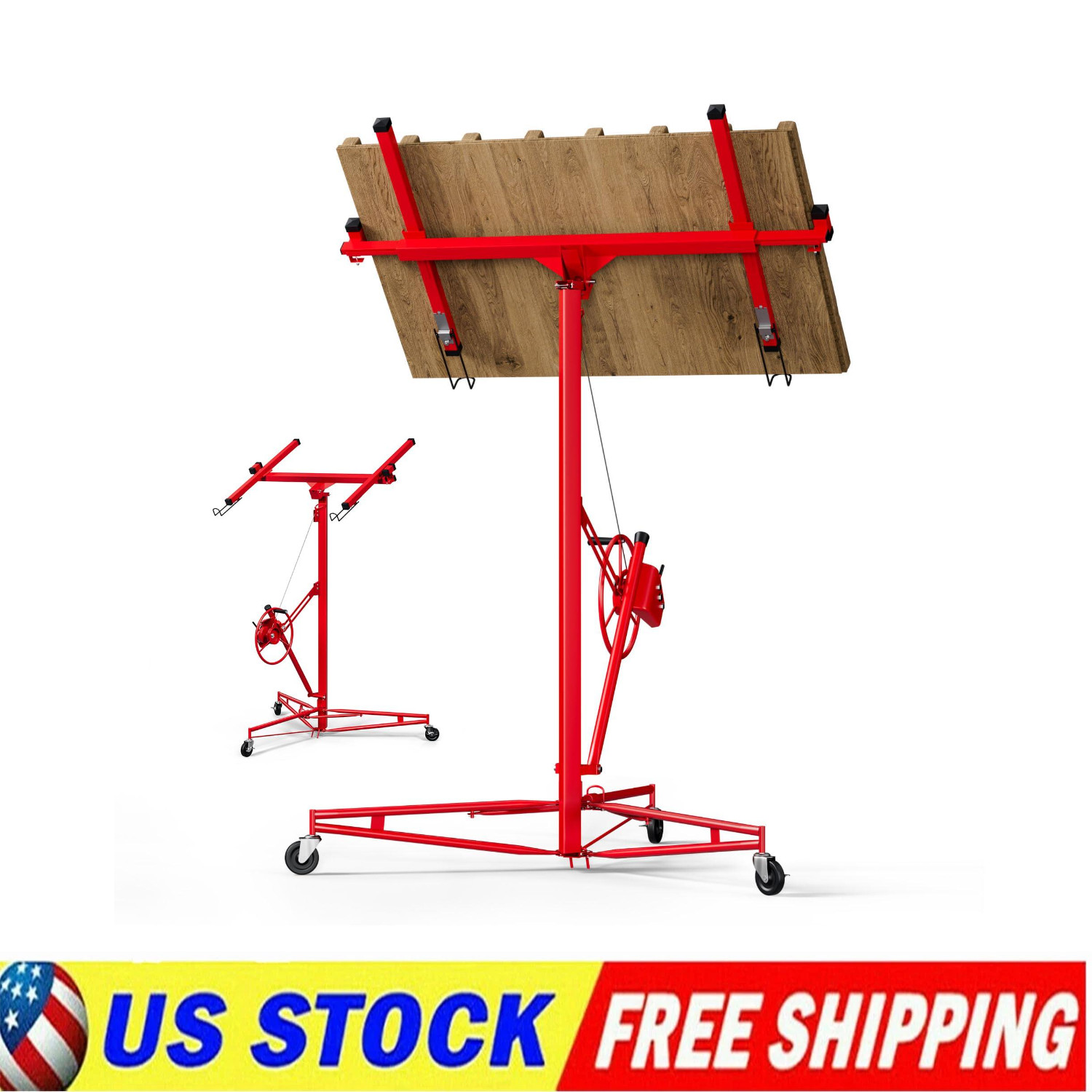 11ft 150LBS Heavy Duty Drywall Lift Sheetrock Hoist Holder Rolling Wheels
