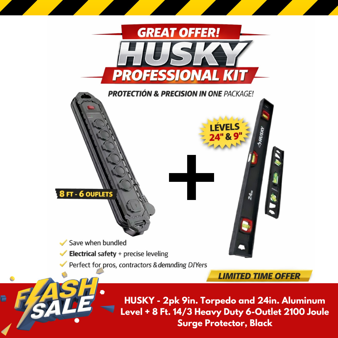 Husky 2pk 9in. Torpedo and 24in. Aluminum Level + Kit Husky
