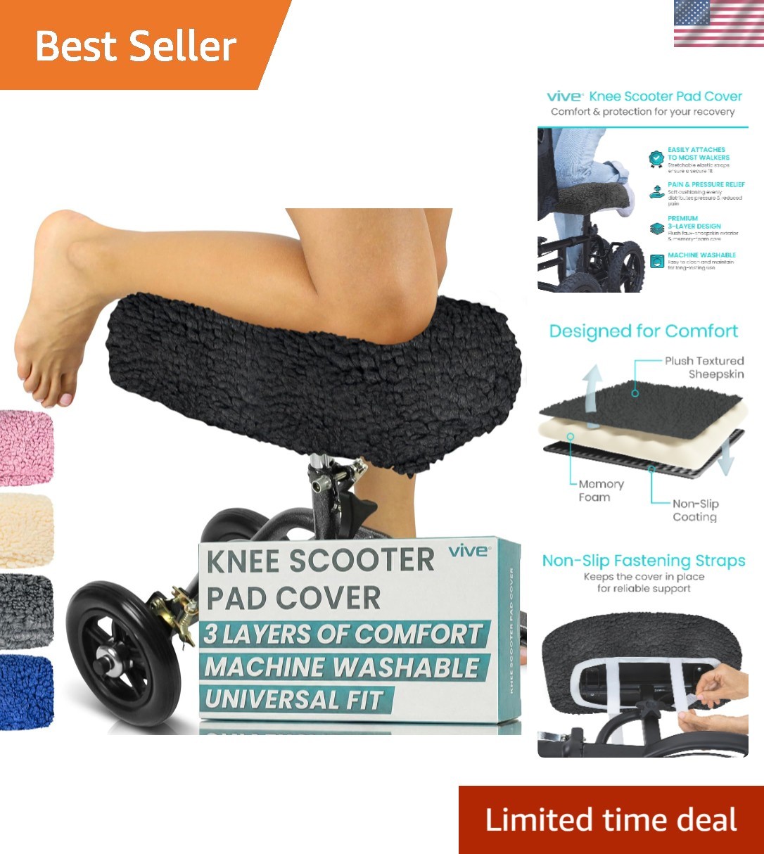 Luxury Sheepskin Memory Foam Knee Scooter Pad Cover for Enhanced Comfort