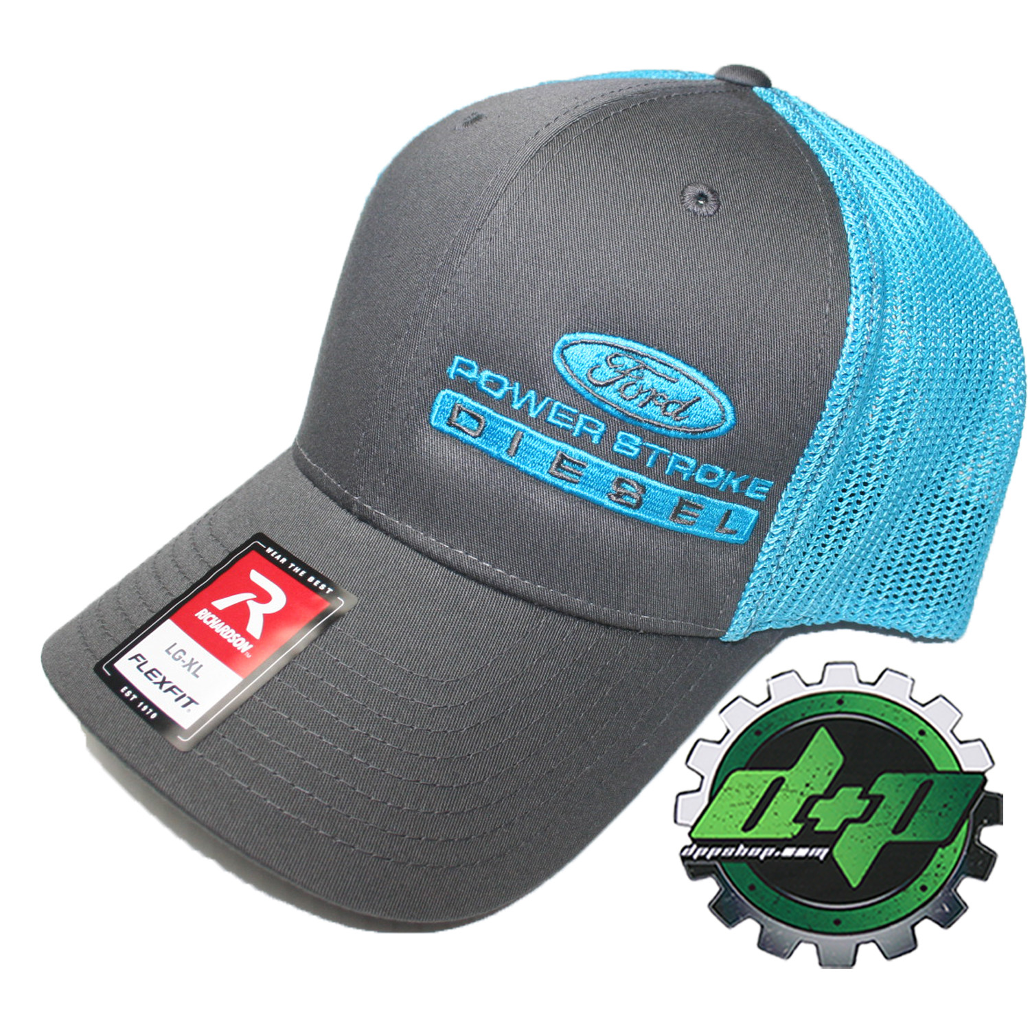 Ford Powerstroke trucker hat richardson Charcoal Gray Blue mesh flex fit lg/xl