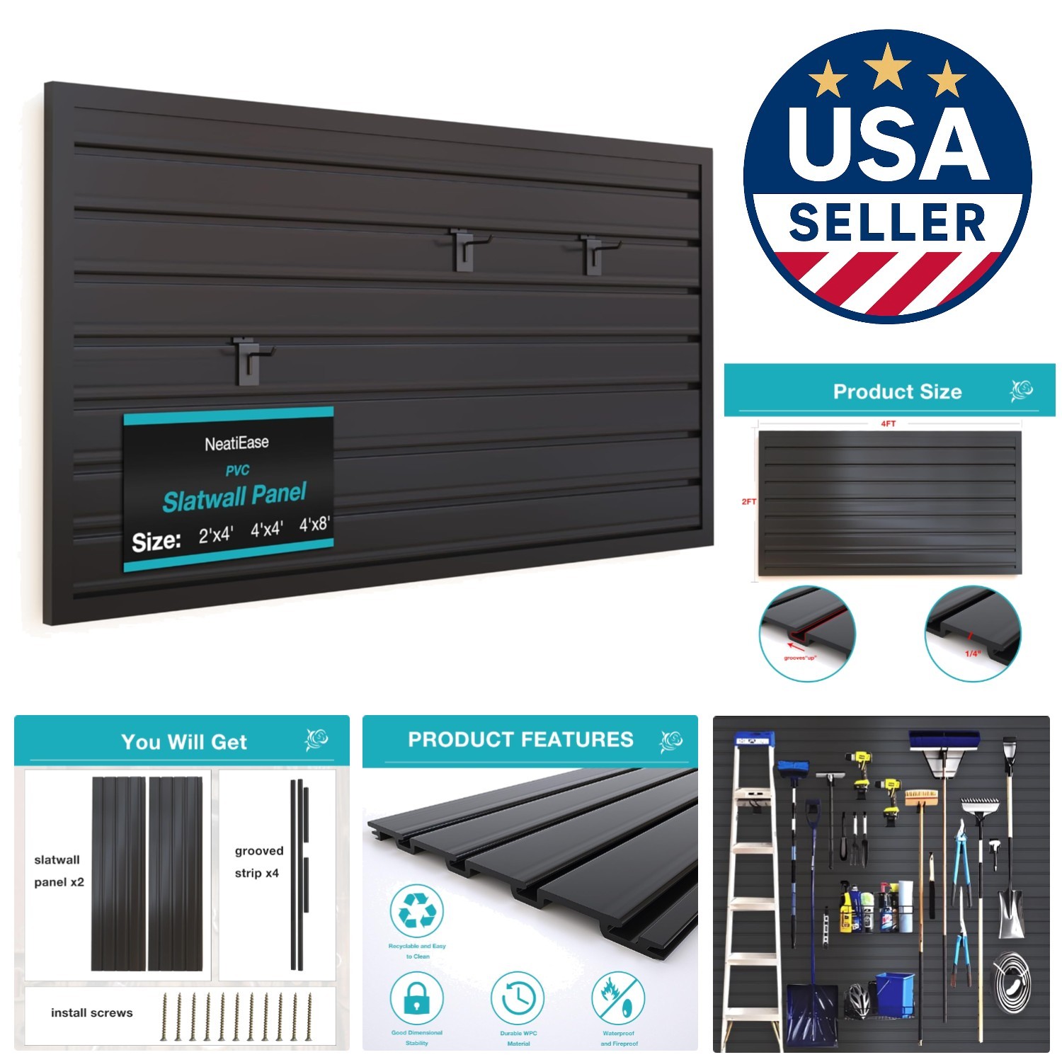 Slatwall Panel Wall Storage Systems, 2 x 4ft Slat Wall Paneling Garage Wall O...