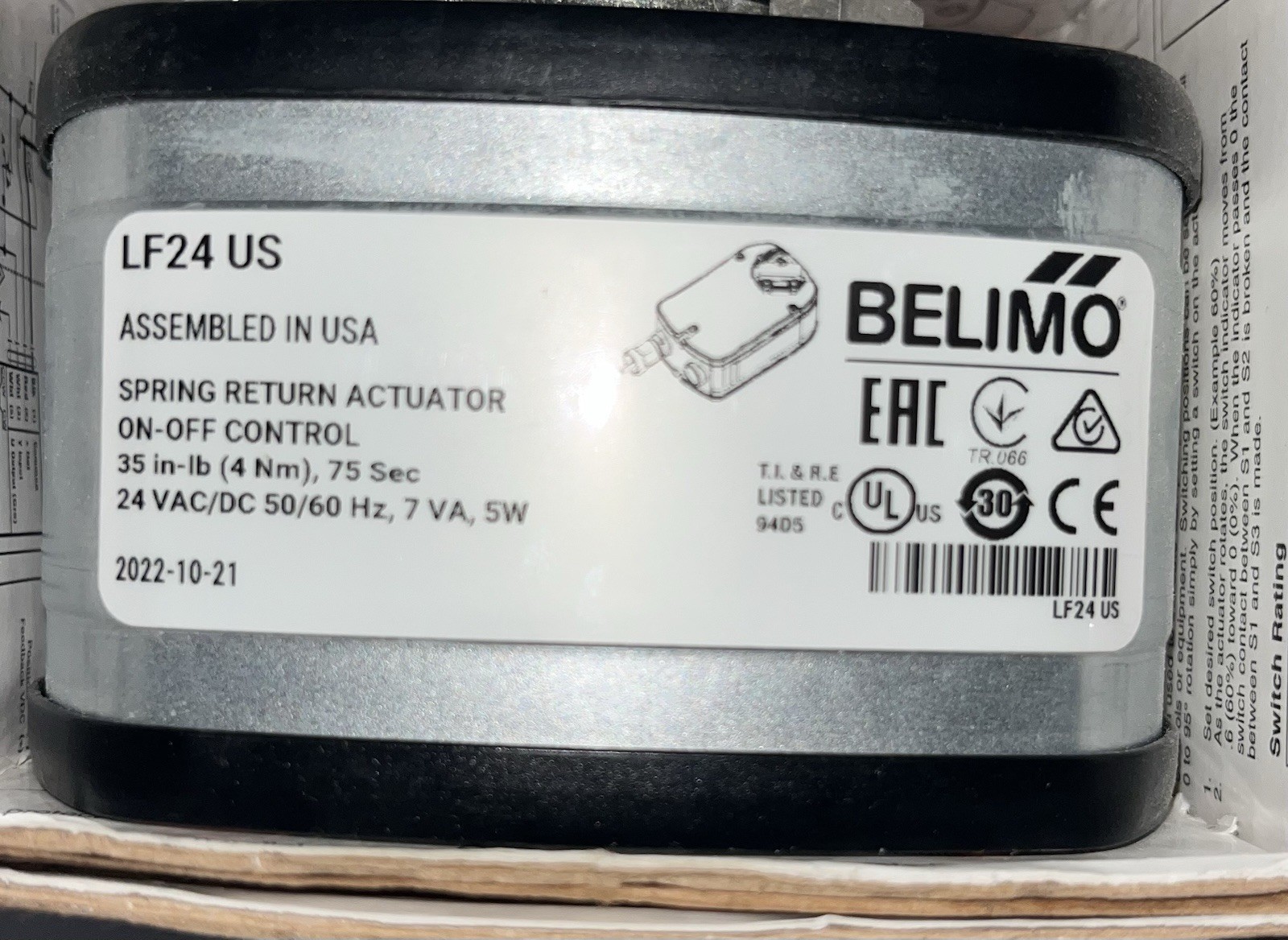 BELIMO LF24 US SPRING RETURN ACTUATOR BRAND NEW 24 -VAC/DC 7VA. 5W