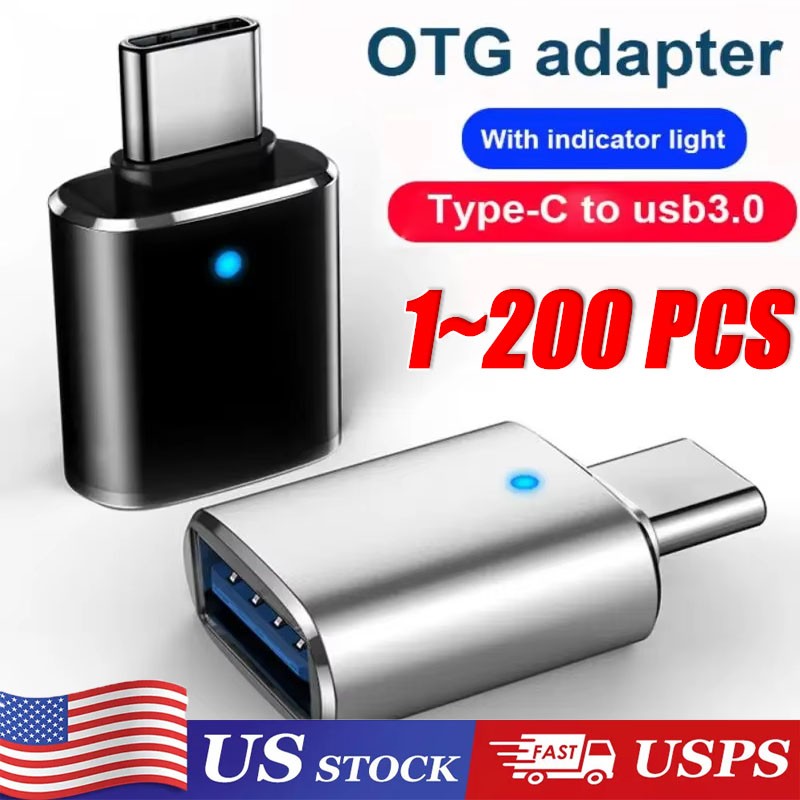 LED USB-C 3.1 Male to USBA Female Adapter Converter OTG Type C Android Phone LOT
