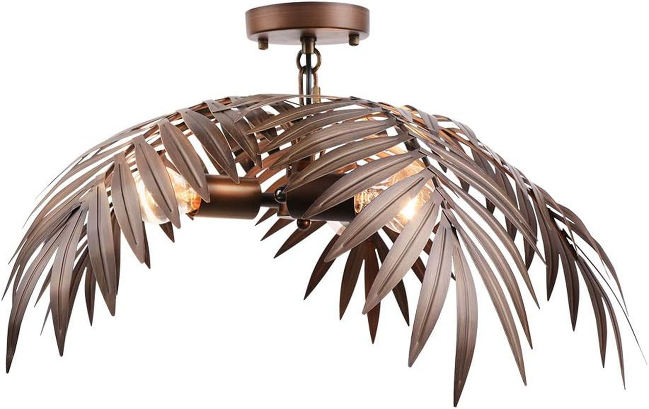 3-Light Vintage Tropical Coconut Leaves Ceiling Light | Rustic Fixtures for Livi