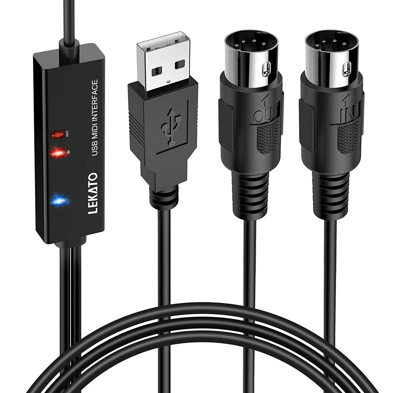 LEKATO USB To MIDI Interface MIDI Cord Adapter Input & Output Plug 16 Channels