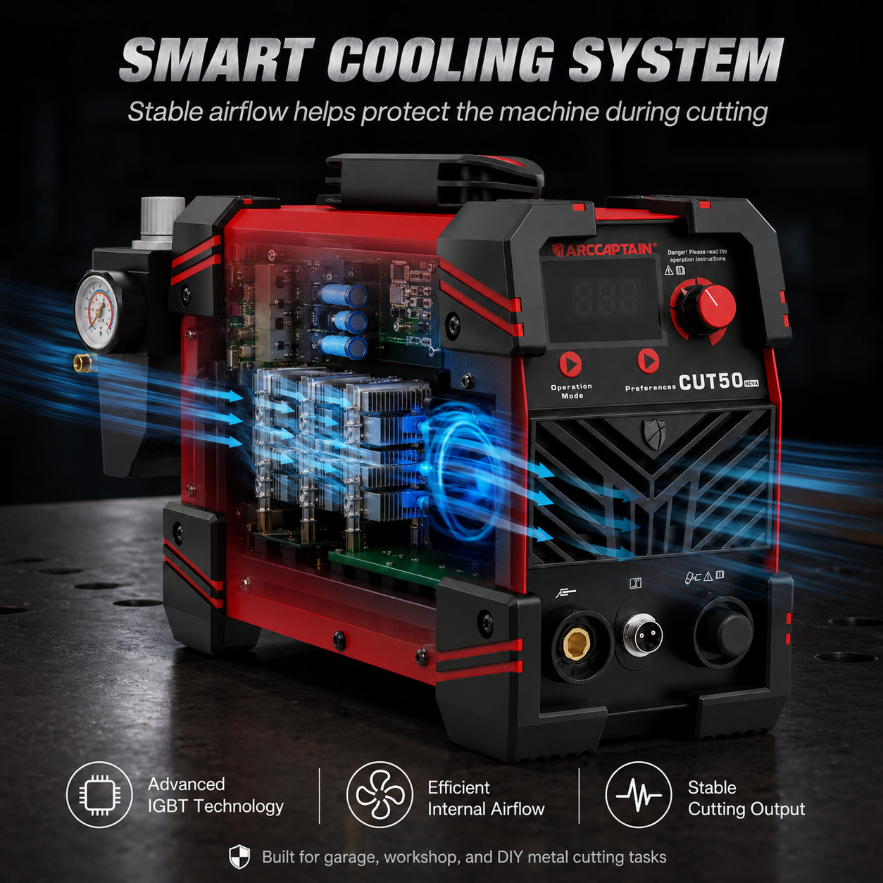 ARCCAPTAIN Plasma Cutter 50Amp 1/2" Clean Cut with Large LED Display IGBT 2T/4T