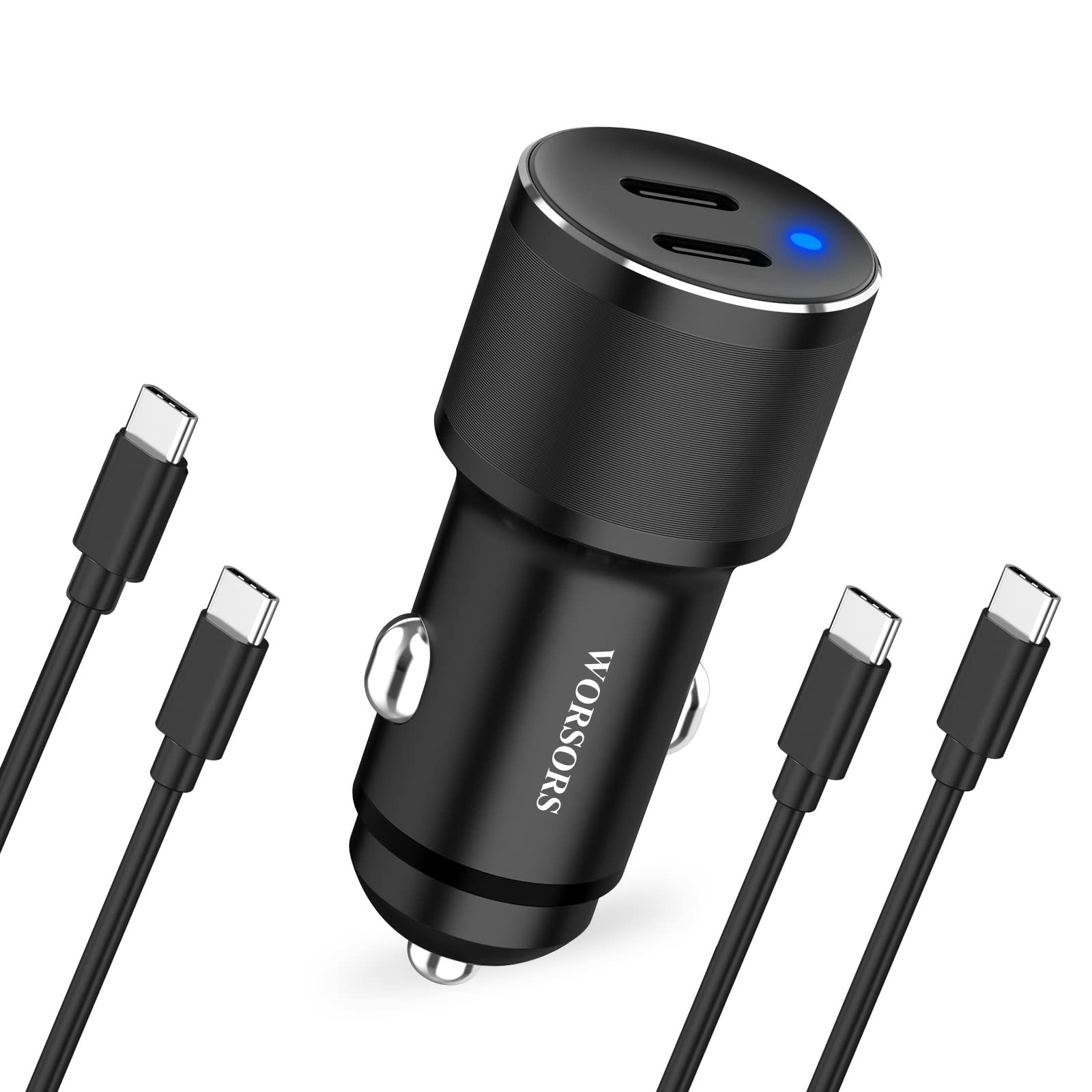 Dual 45W USB C Car Charger, 90W Max Super Fast Charging, All Metal 12V Black