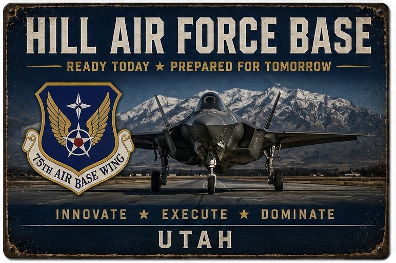 Hill Air Force Base 75th Air Base Wing 12x8in Metal Sign F-35 Utah Military