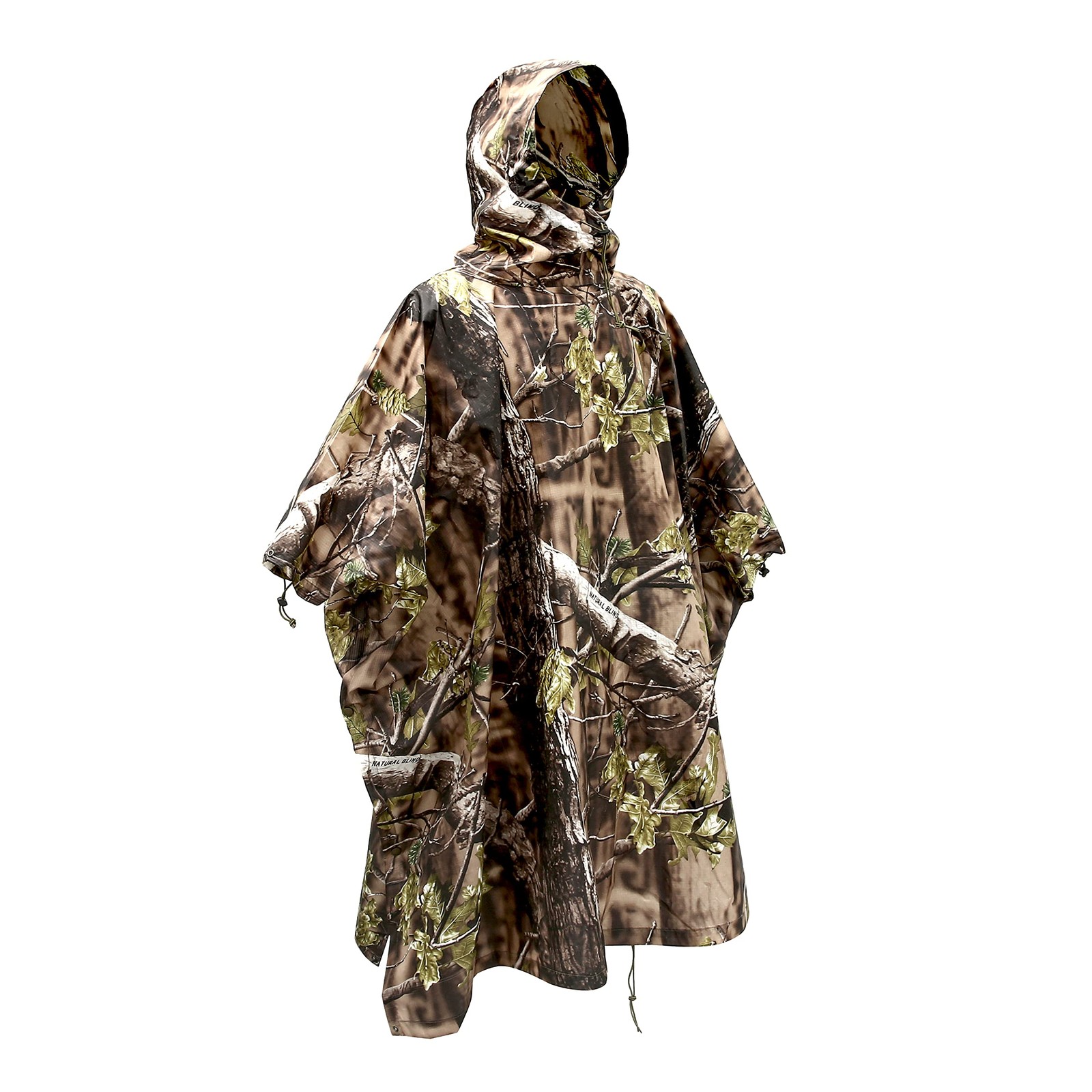 AUSCAMOTEK Hunting Camo Rain Poncho Waterproof One Size, Woodland-green