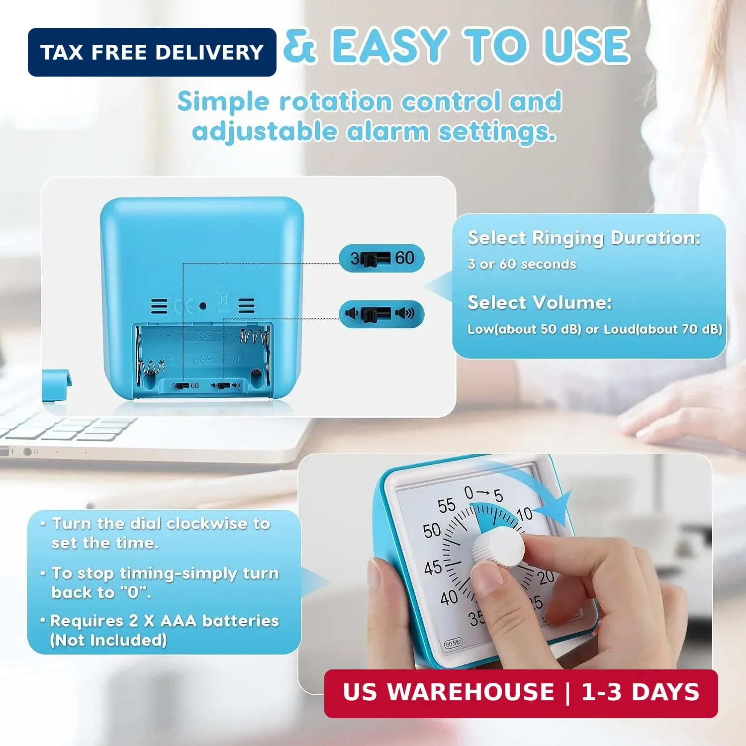 Secura Visual Timer for Kids, 60 Minute Classroom Countdown Timer for Study | No