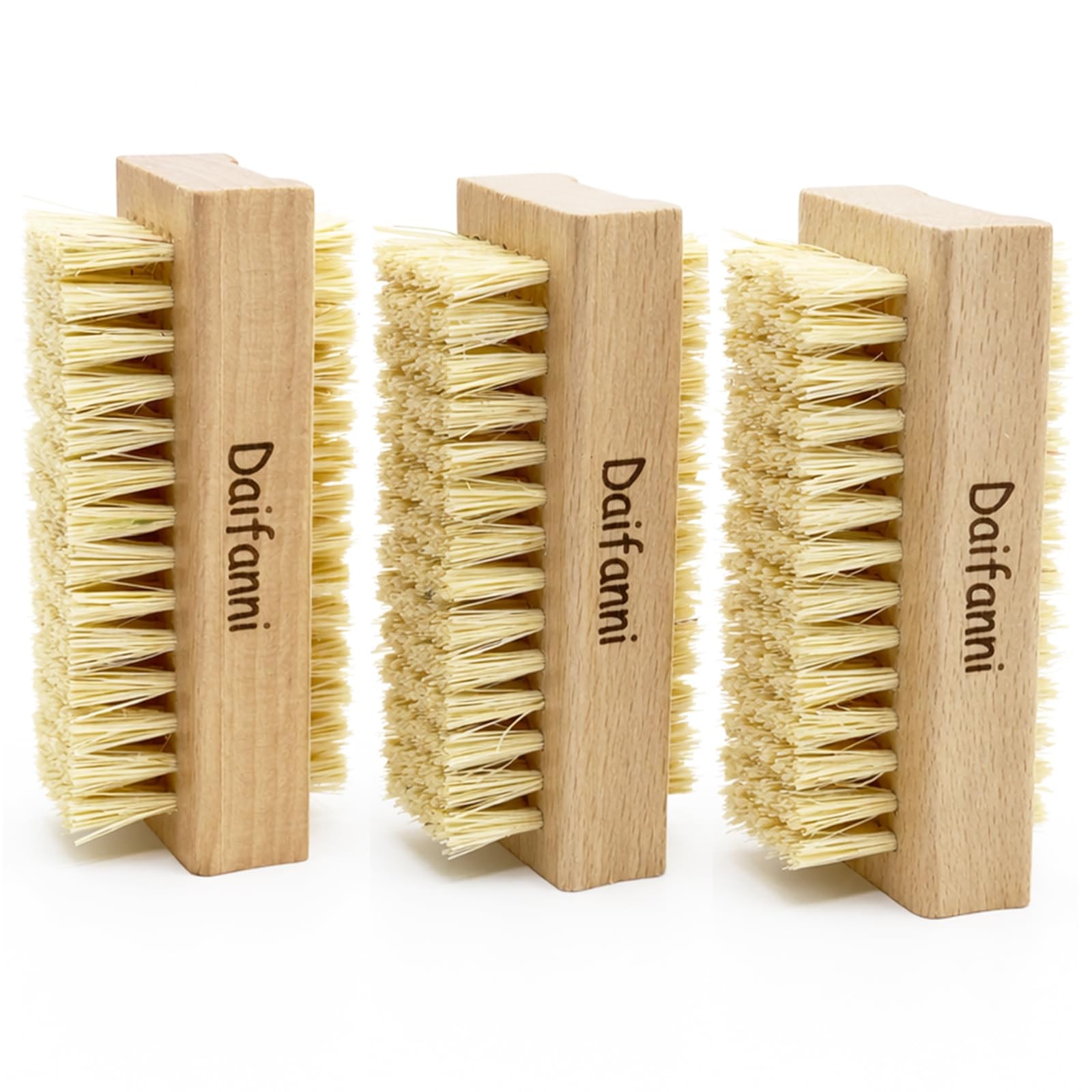 Wooden Nail Brush 3 Pack, Double-Sided Fingernail Scrub Brush to Natural