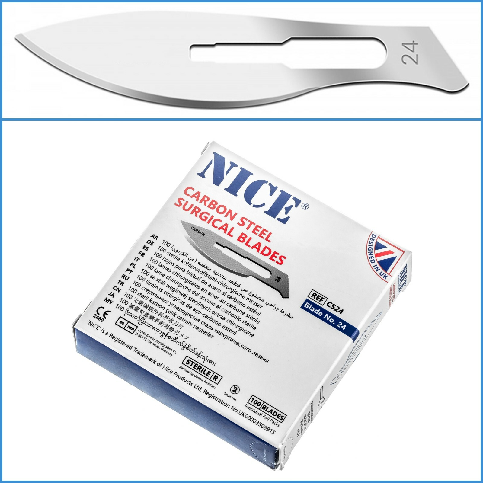 100pcs No. 24 Sterile Carbon Steel Surgical Scalpel Butter Blade Dermaplaning