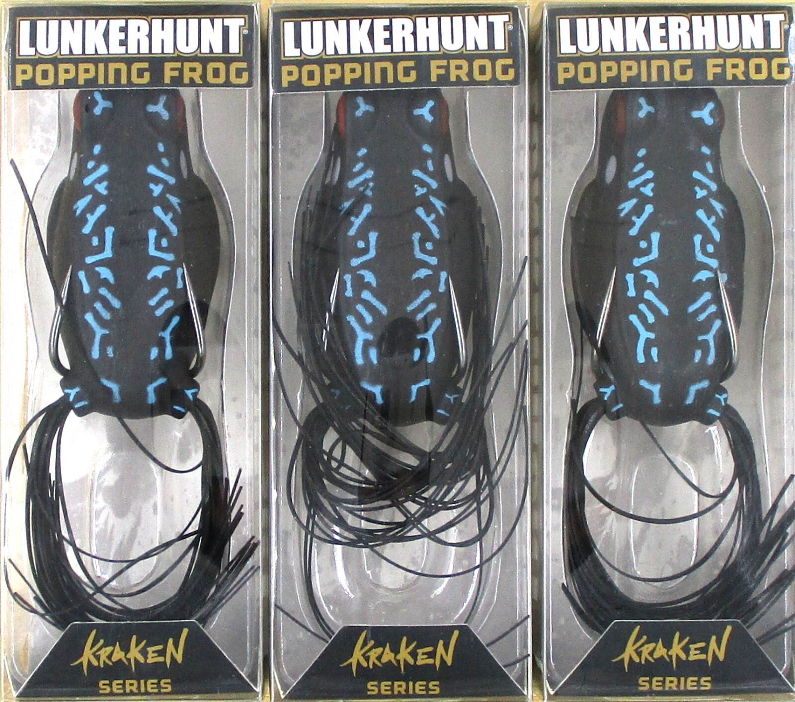 (3) Lunkerhunt Hollow Body Topwater 2 1/2" Popping Frog Night Shade 1/2 Oz New