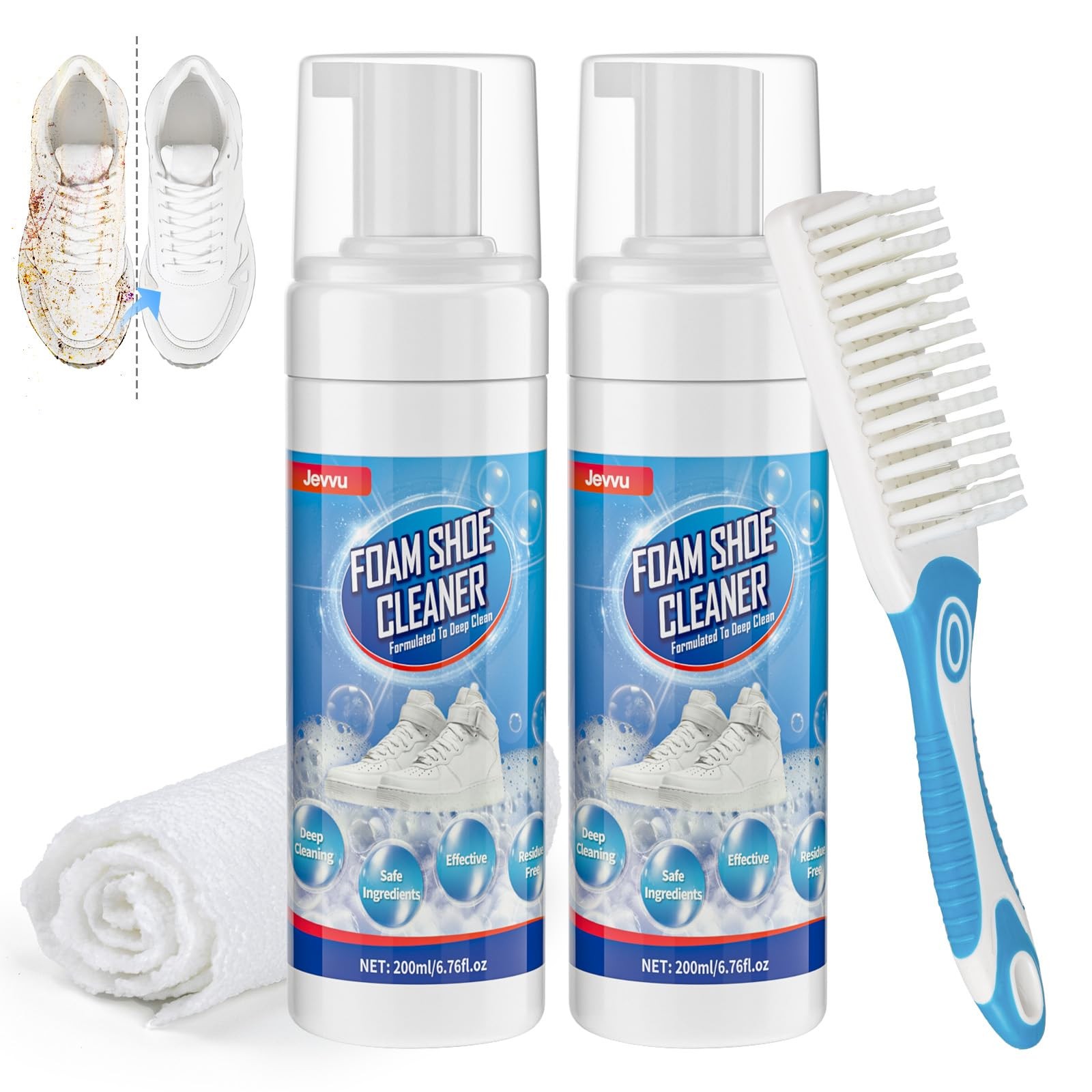 Jevvu Shoe Cleaner, 2 Pack 6.76fl.oz Sneaker 6.76 fl oz (Pack of 2), White