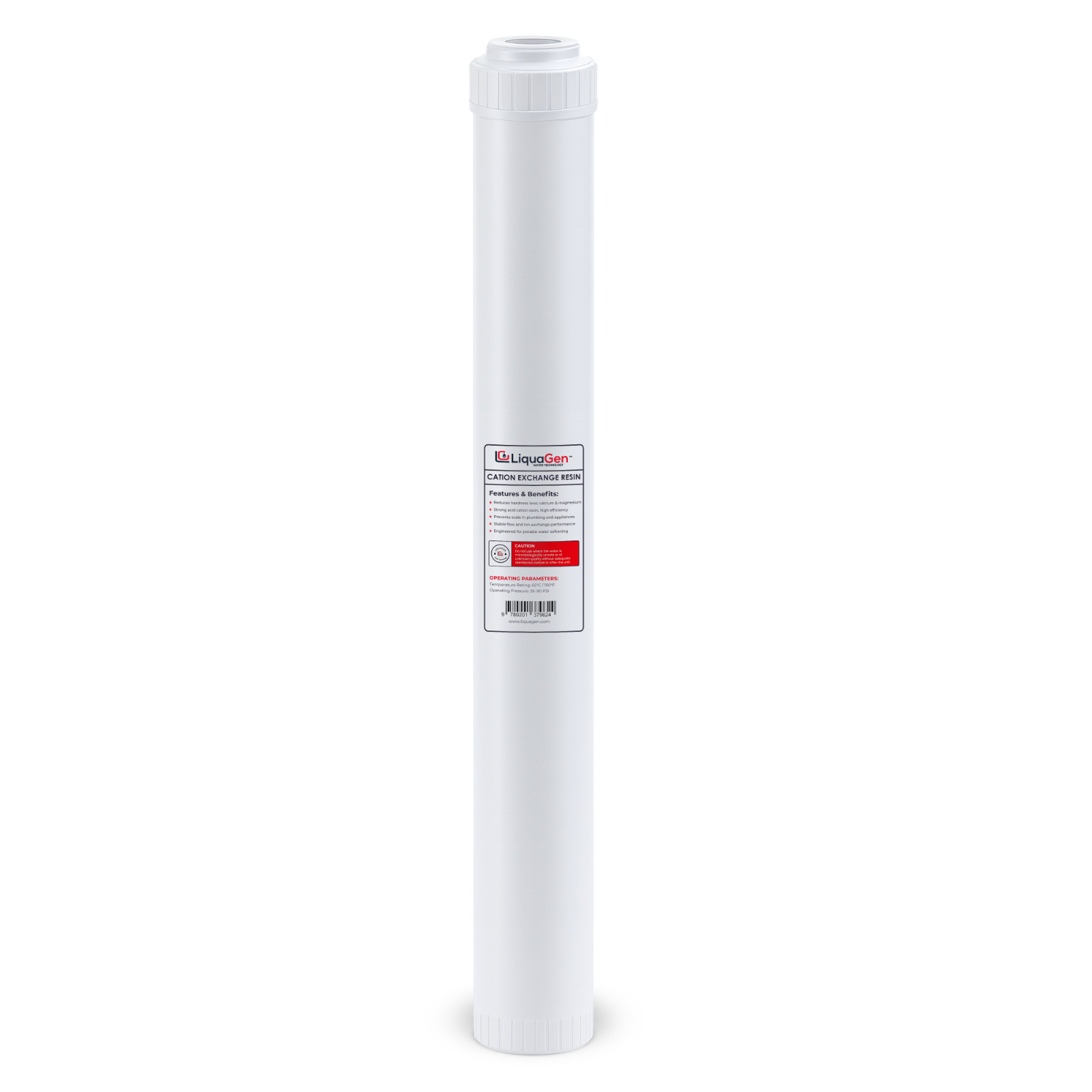 LiquaGen 2.5"x20" Cation Resin Filter Cartridge – Water Softener for Hardness
