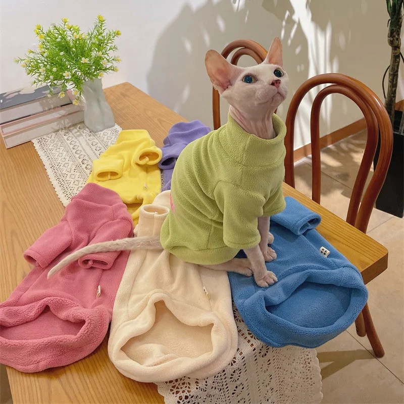 Fleece Coat for Sphynx Cat in Winter Two-legged for Kittens Soft Swee