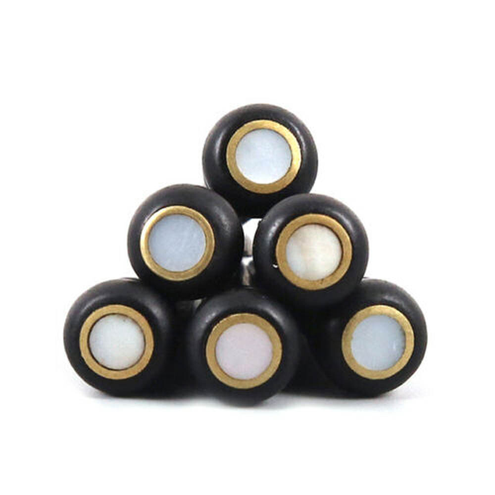 For Acoustic Guitar Ebony Bridge Pins with White Pearl Brass Circle Skirt 6Pcs