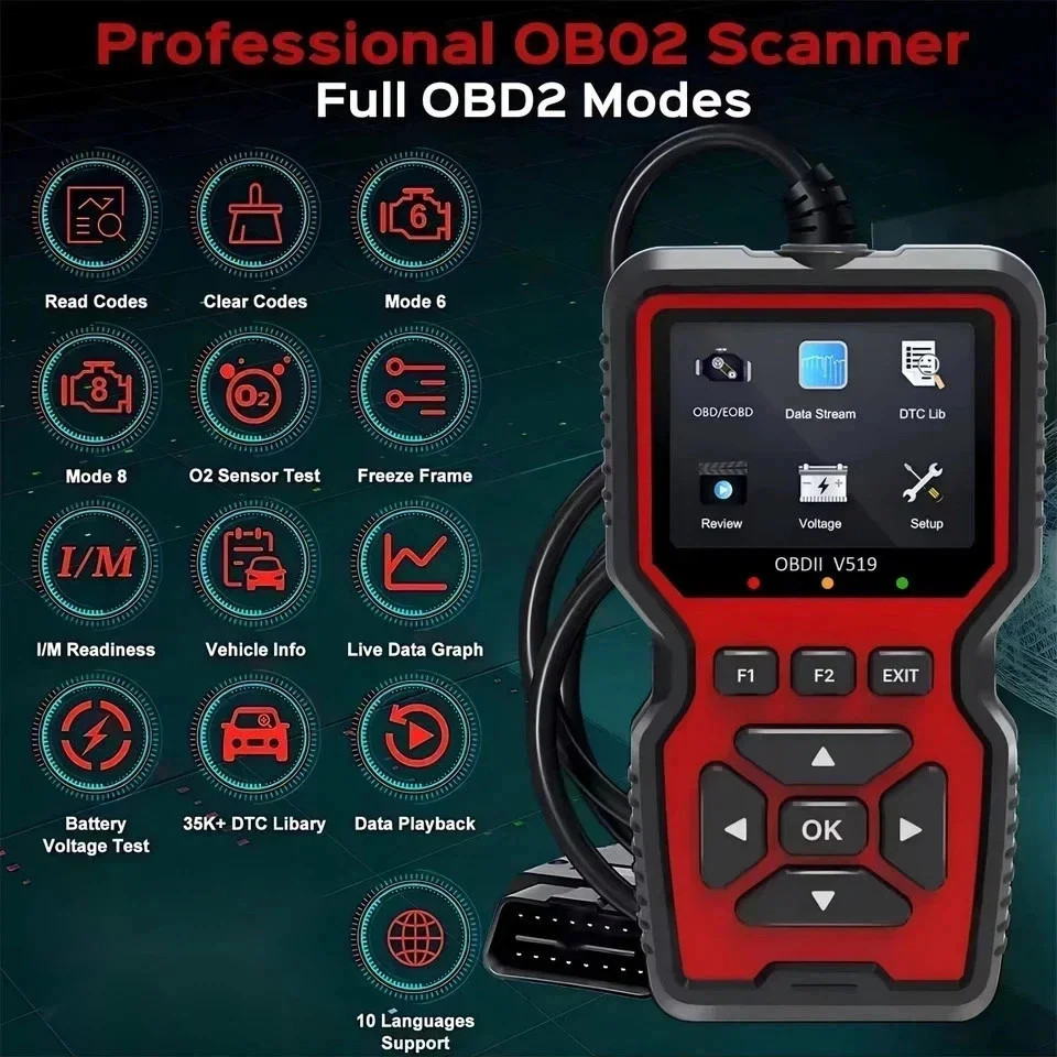 2026 V519 OBD2 Scanner Car Code Reader Check Engine Fault Diagnostic Tool OBDII