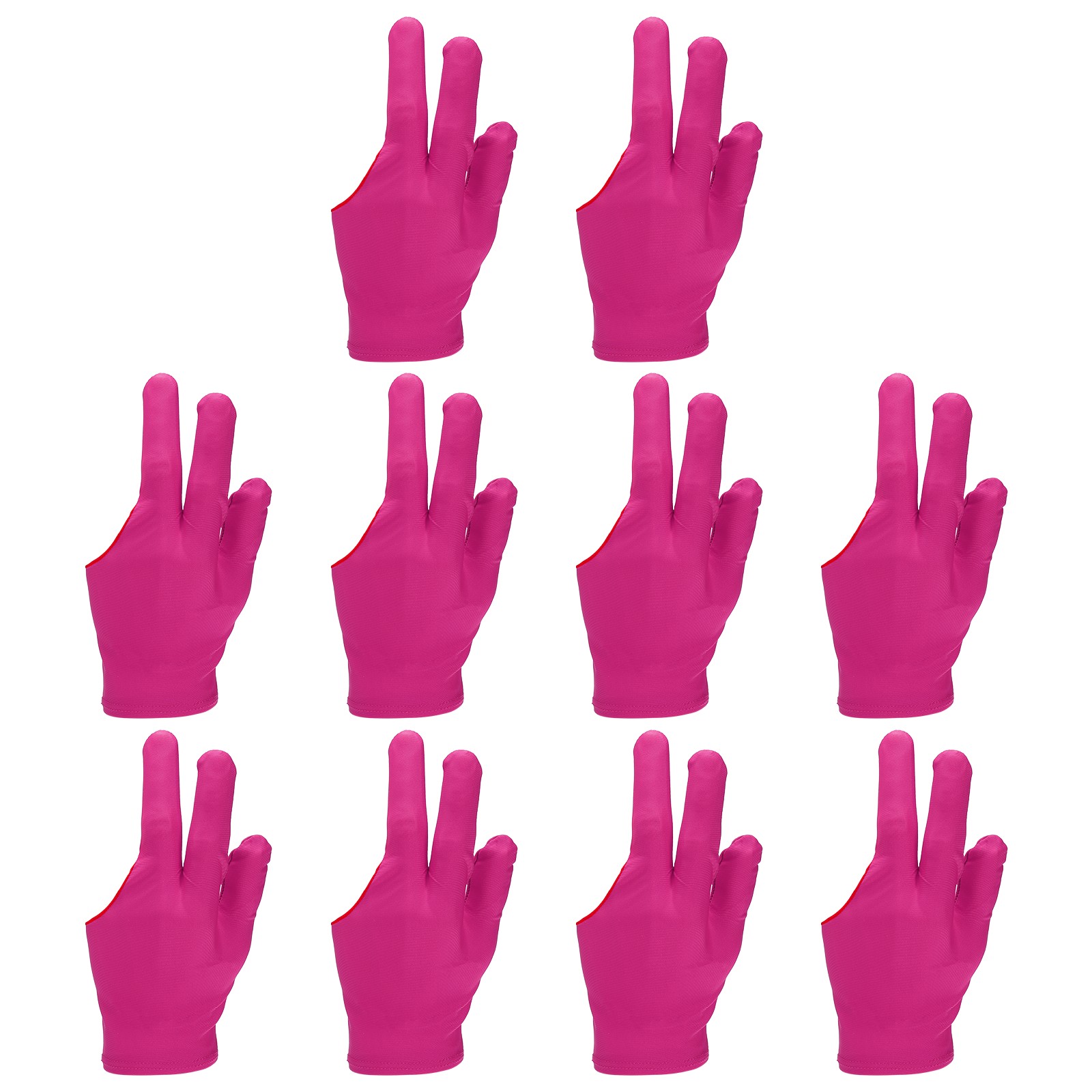 10 Pcs Three Fingers Pool Gloves, Billiards Left Hand Cue Sport Gloves, Fuchsia
