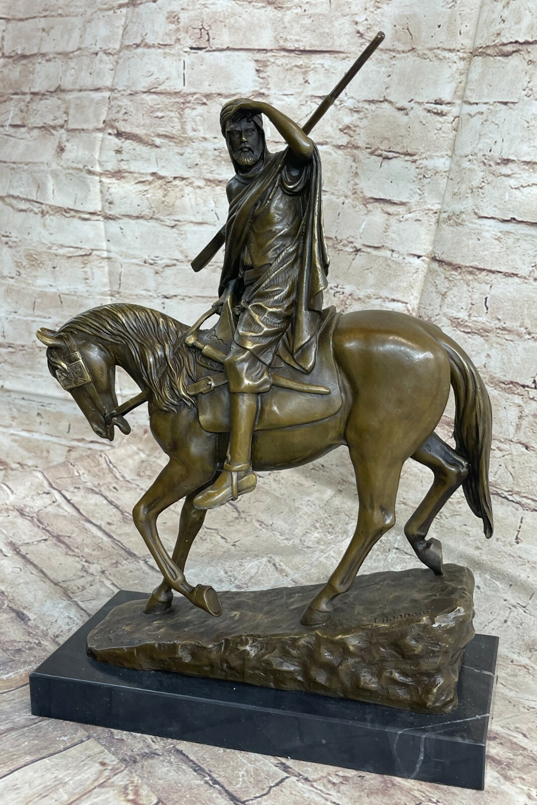 Art Deco Hot Cast Middle Eastern Man Riding Horse Bronze Masterpiece Figurine