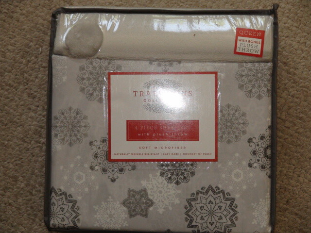 Traditions Collection 4 piece Queen sheet set with plush throw soft microfiber