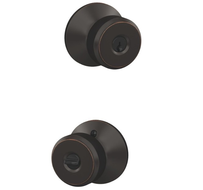 (Lot of 6) Schlage F51A BWE 716 Bowery Door Knob, Keyed Entry Lock, Aged Bronze