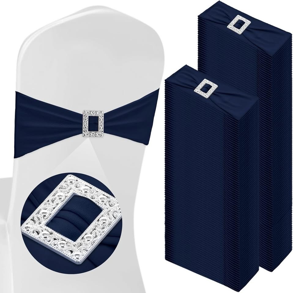 🆕 150 Pcs Spandex Chair Sashes with Square Buckle Slider Navy Blue