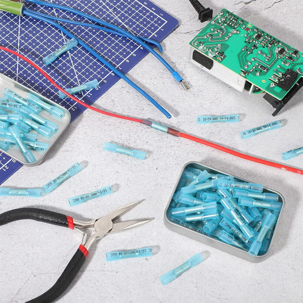 200PCS Waterproof Heat Shrink Butt Wire Splice Crimp Connectors Terminals Kit US