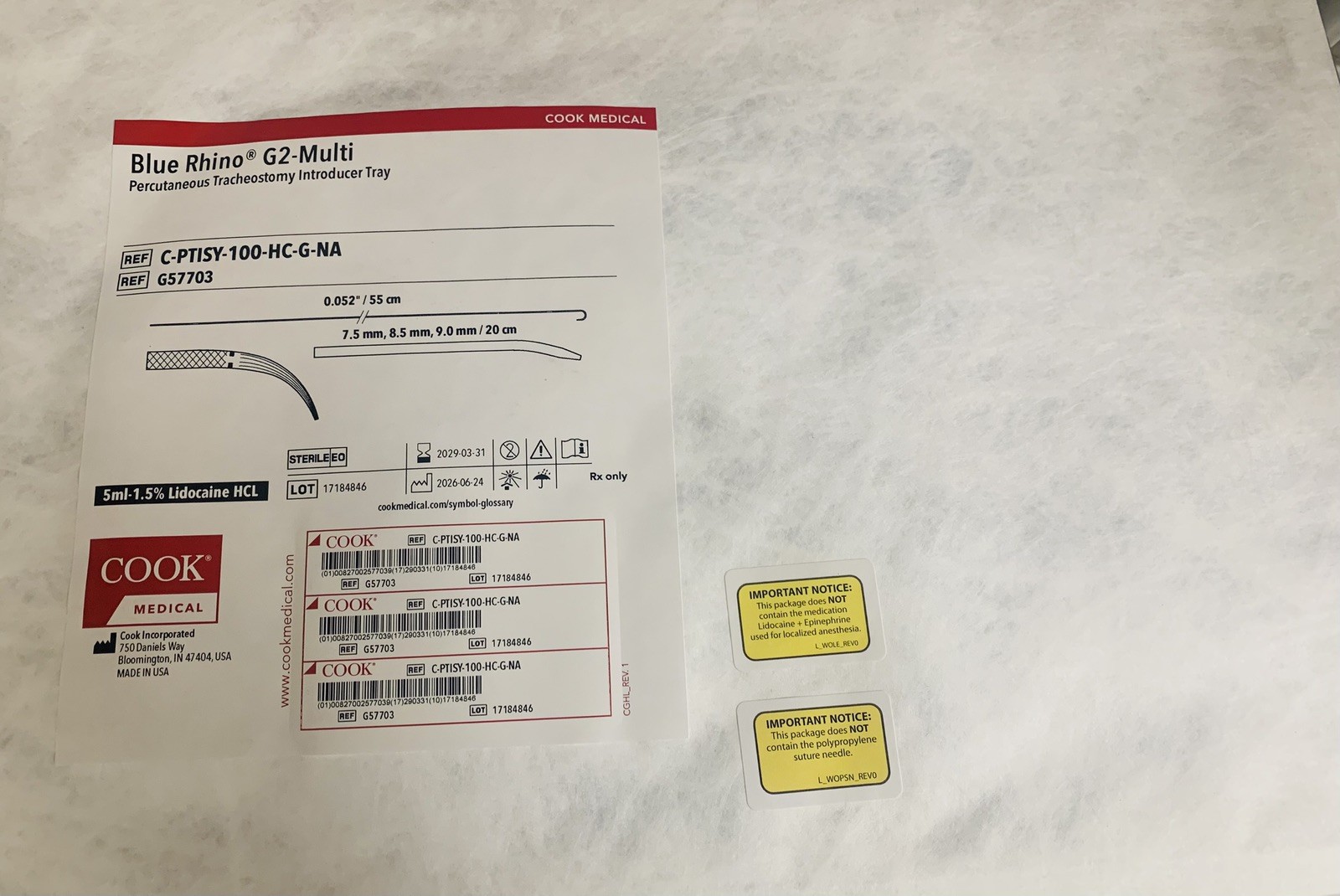 COOK G57703 Blue Rhino G-2 Multi Percutaneous Tray