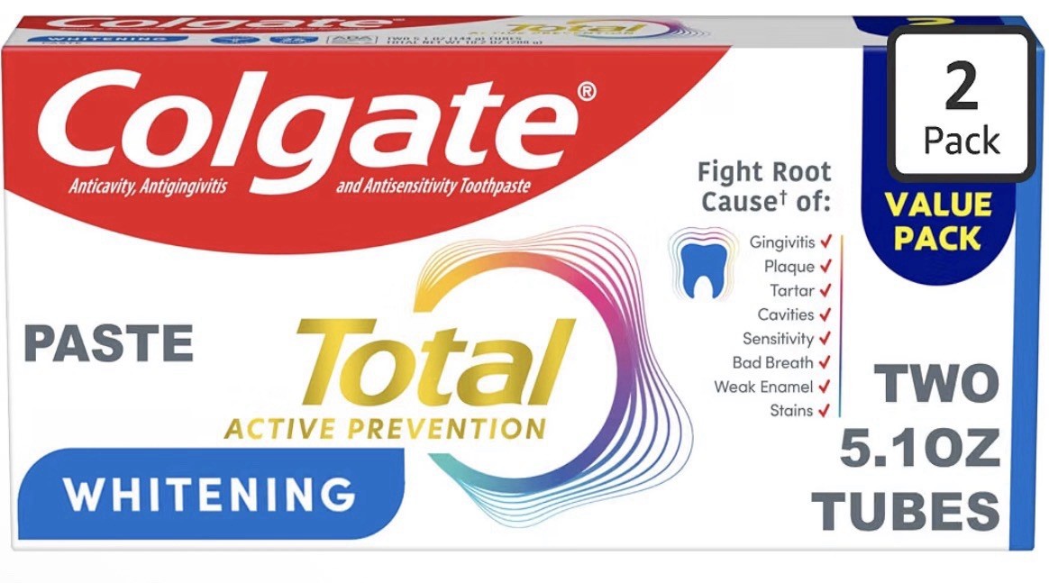 Colgate Total Active Prevention Whitening Mint Fluoride Toothpaste 2 Pack 5.1 oz