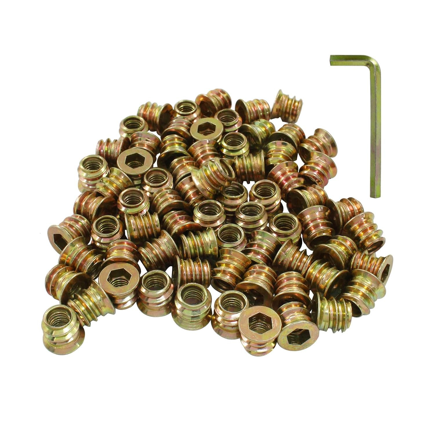 100 Pcs M6 x 10mm Threaded Inserts for Wood, Nut Threaded Wood Inserts for Furni