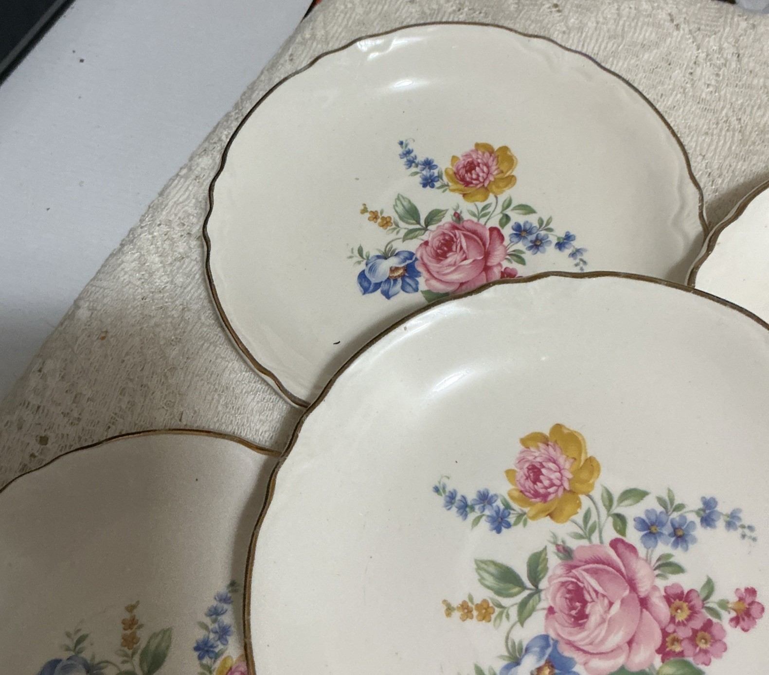SCIO Pottery Co.Hazel Pattern Pink Rose, Blue&Yellow Flowers22K Gold Trim 1940