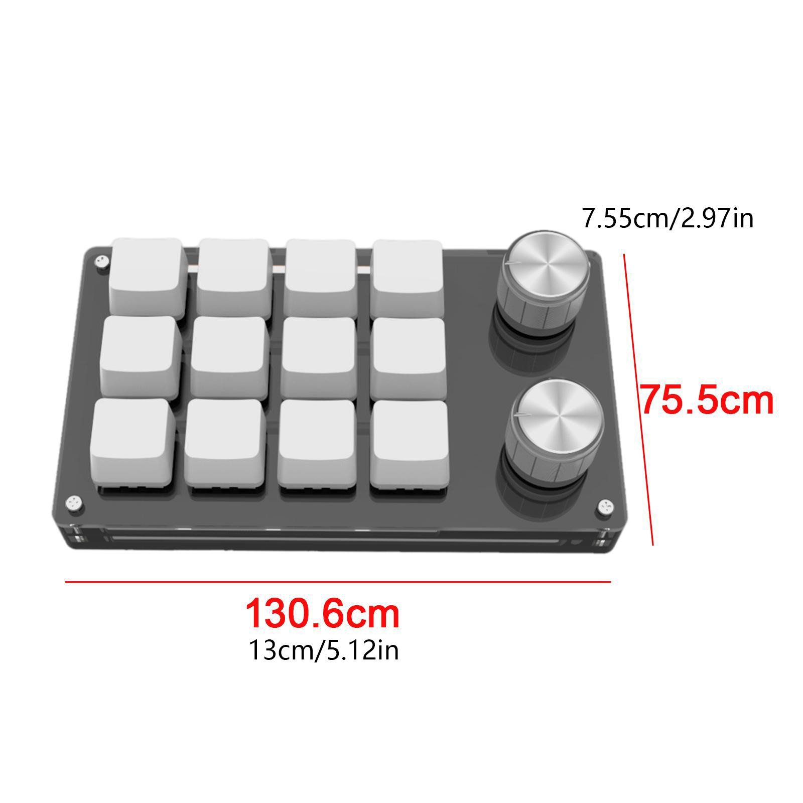 USB-C Mini 12 Keys+2 Knobs Mechanical Keyboard Programmable Keypad Driver-Free