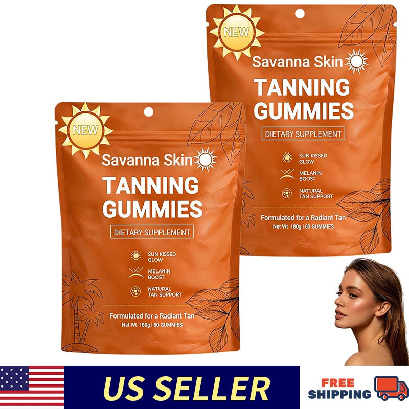 Savanna Skin Tanning Gummies, with Vitamin C & E, Astaxanthin, Beta Carotene & L